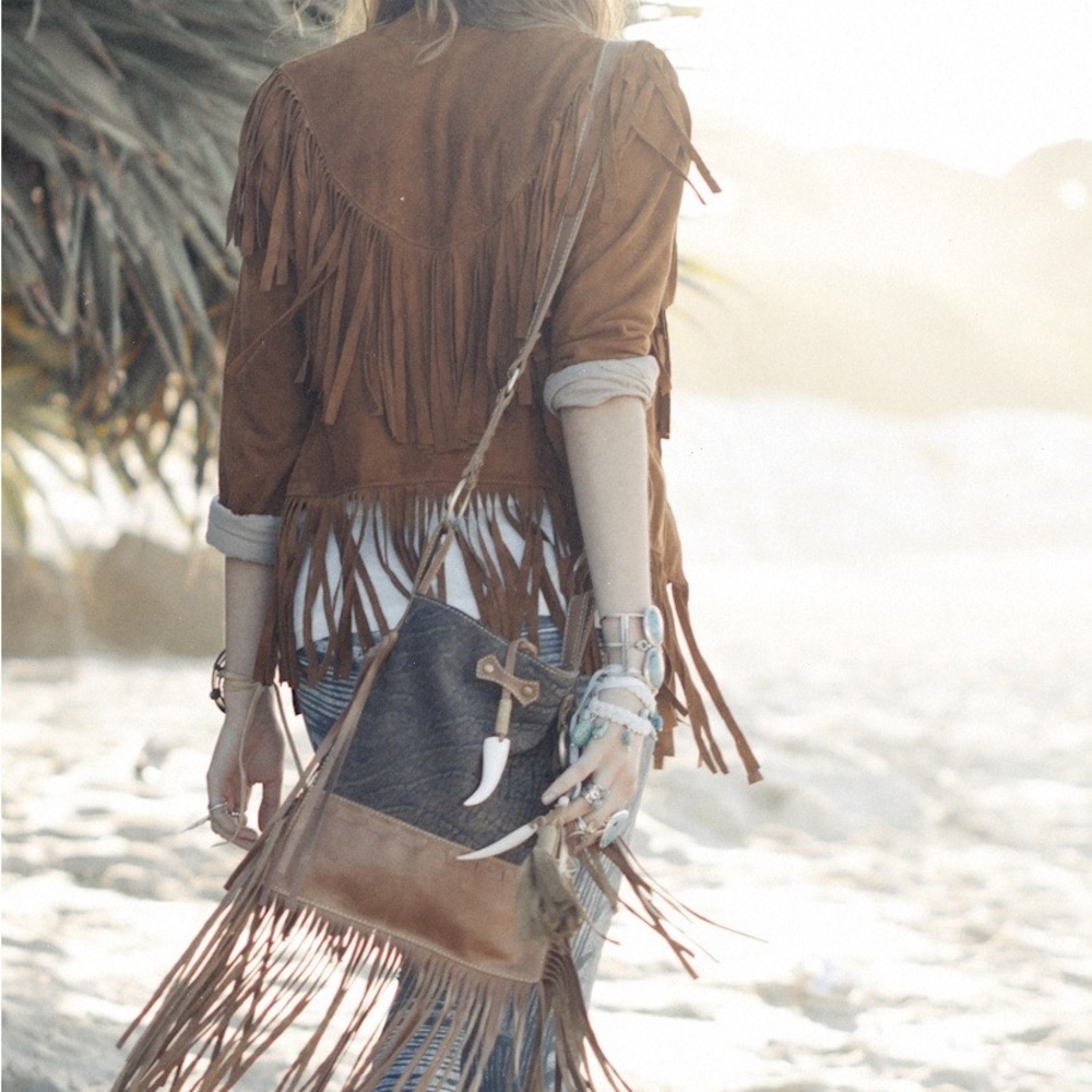 Rare SPELL Vintage Indiana Leather
Tusk Satchel Fringe Crossbody Bag